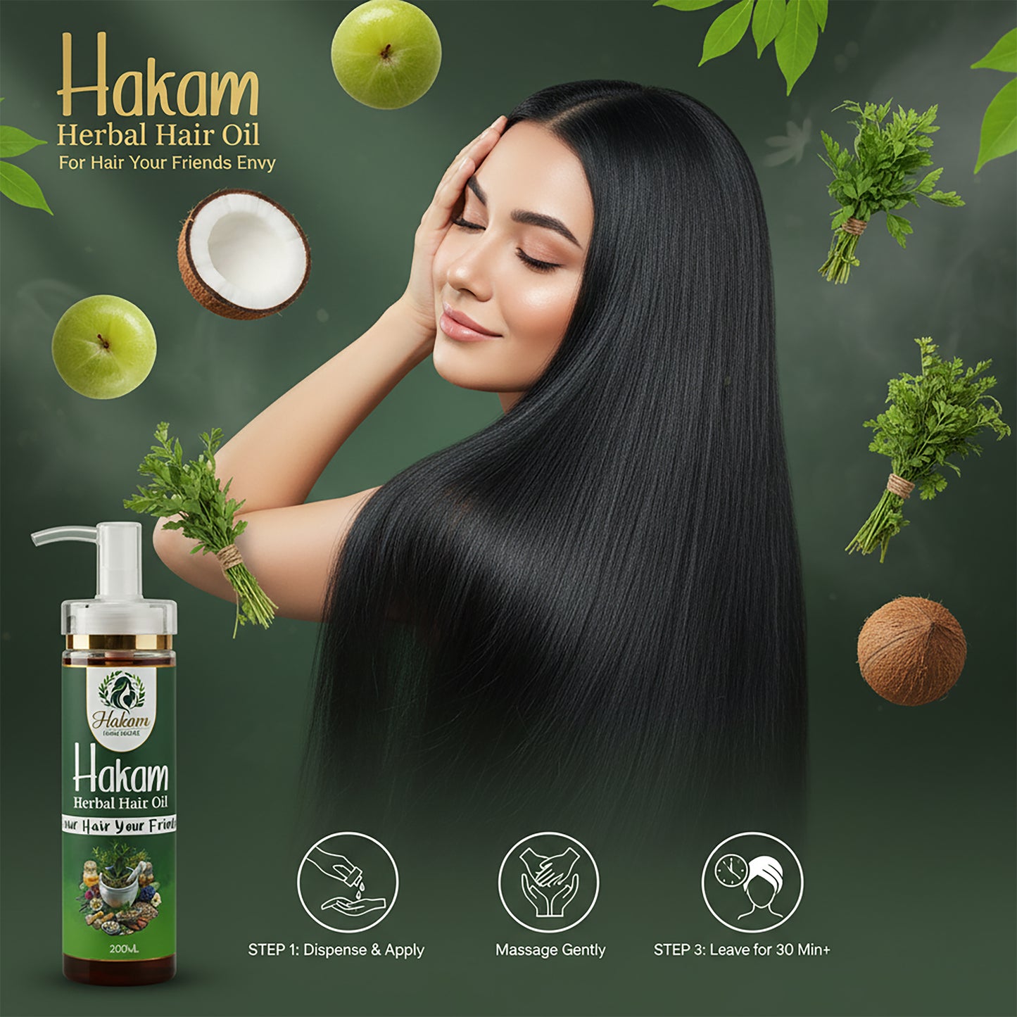 Hakam Herbal Hair Oil – 100% Natural Solution for Hair Fall