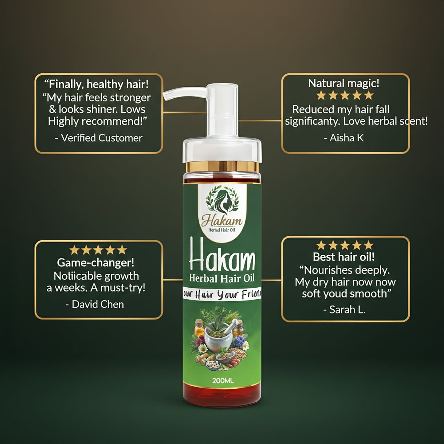 Hakam Herbal Hair Oil – 100% Natural Solution for Hair Fall